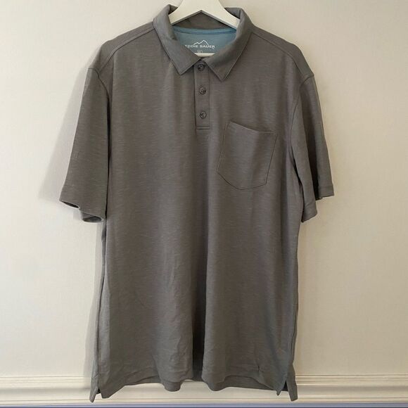 Eddie Bauer Polo Shirt Gray Pocket Casual Solid Classic Soft Polyester Collar - Picture 1 of 10